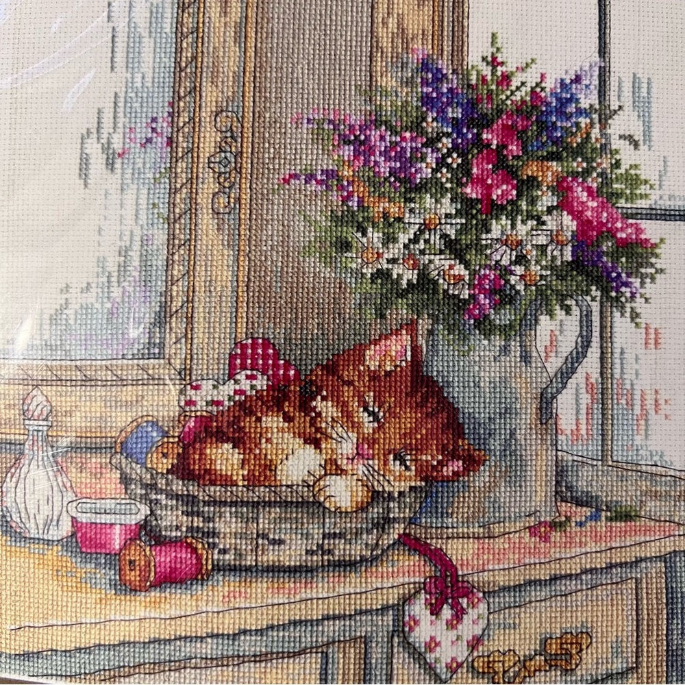 Design Works 10" x 10",  “Cat Nap” counted cross stitch kit